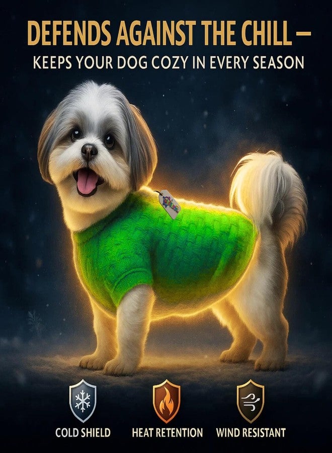 ويستيرن إرا كنزة صوفية محبوكة يدويًا للكلاب من سلالة شيه تزو، مستوحاة من العصر الغربي | طقم ملابس دافئ وناعم للكلاب في الطقس البارد | كنزة مريحة برقبة عالية قابلة للتمدد | ملابس مريحة للحيوانات الأليفة في الشتاء | أنيقة | أخضر فاتح - Image 3